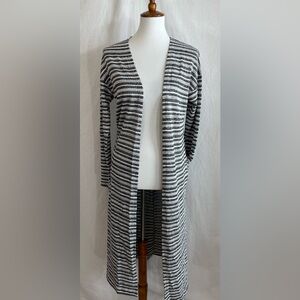 LuLaRoe Janet Duster XS Black/White Stripe Open Front Long Cardigan Sweater NWT